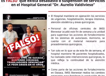 IMSS Bienestar rechaza desabasto y suspensión de servicios en el Hospital Civil de Oaxaca
