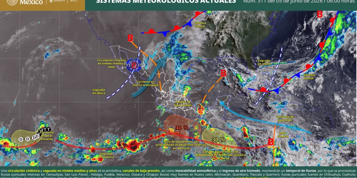 Interacción de sistemas atmosféricos provocarán lluvias significativas en Oaxaca