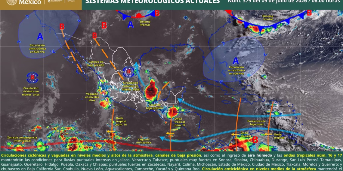 Interacción de ondas tropicales favorecerá lluvias fuertes en el estado