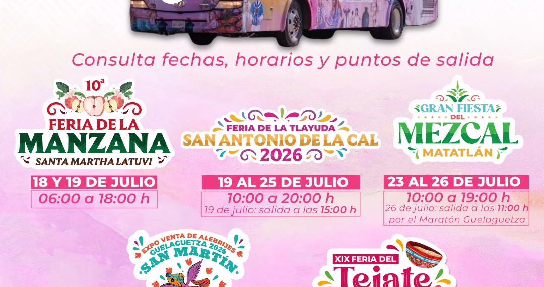 Con BinniBus, acercarán a visitantes a las ferias de la Guelaguetza 2026