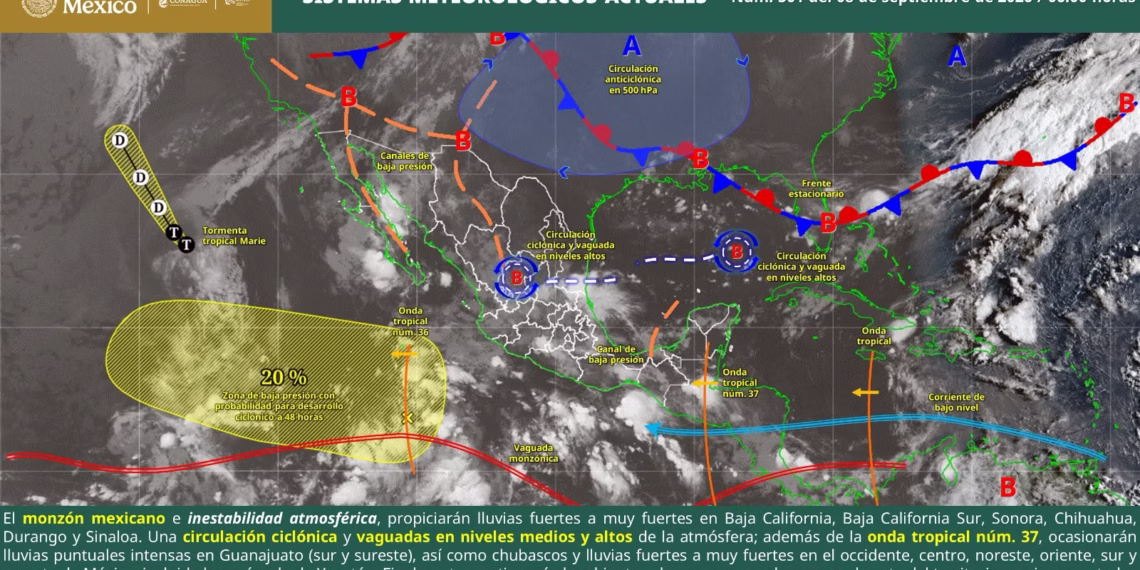 Prevén lluvias generalizadas y tormentas fuertes por ingreso de la onda tropical 37