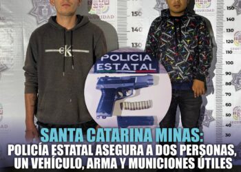 Policía Estatal detiene a dos personas y asegura arma de fuego en Santa Catarina Minas