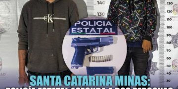 Policía Estatal detiene a dos personas y asegura arma de fuego en Santa Catarina Minas